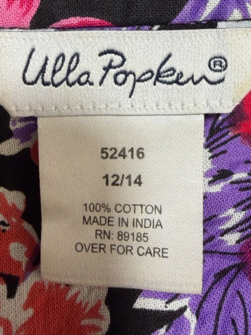 Ulla Popken Black Purple Floral Boho Tunic Top Plus Size 12/14 - Picture 8 of 9